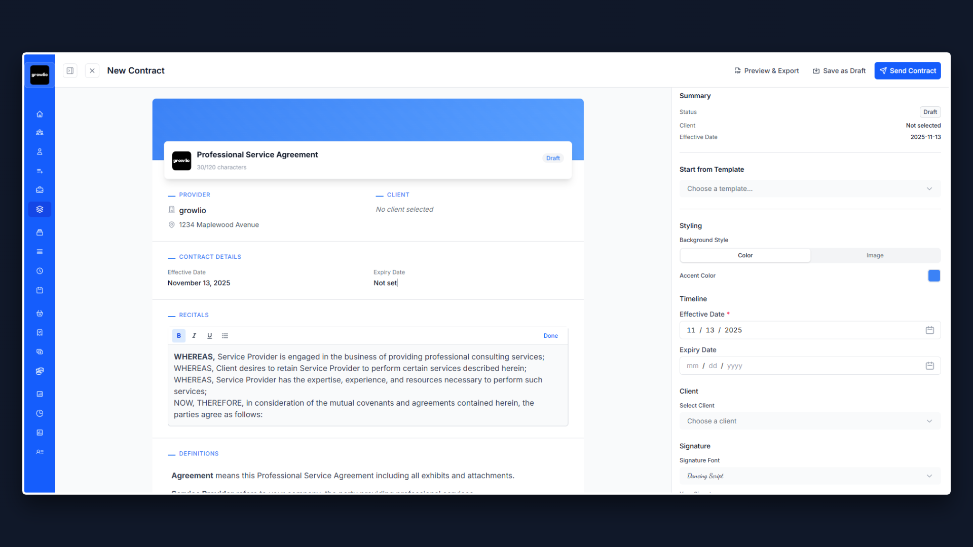 Contracts interface showing secure every deal with contracts